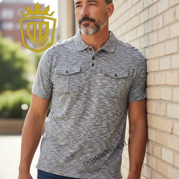 Rock & Republic Other - Rock & Republic Iconic Polo‎ Gray White Striped 2 Pocket Mens Large RN73277